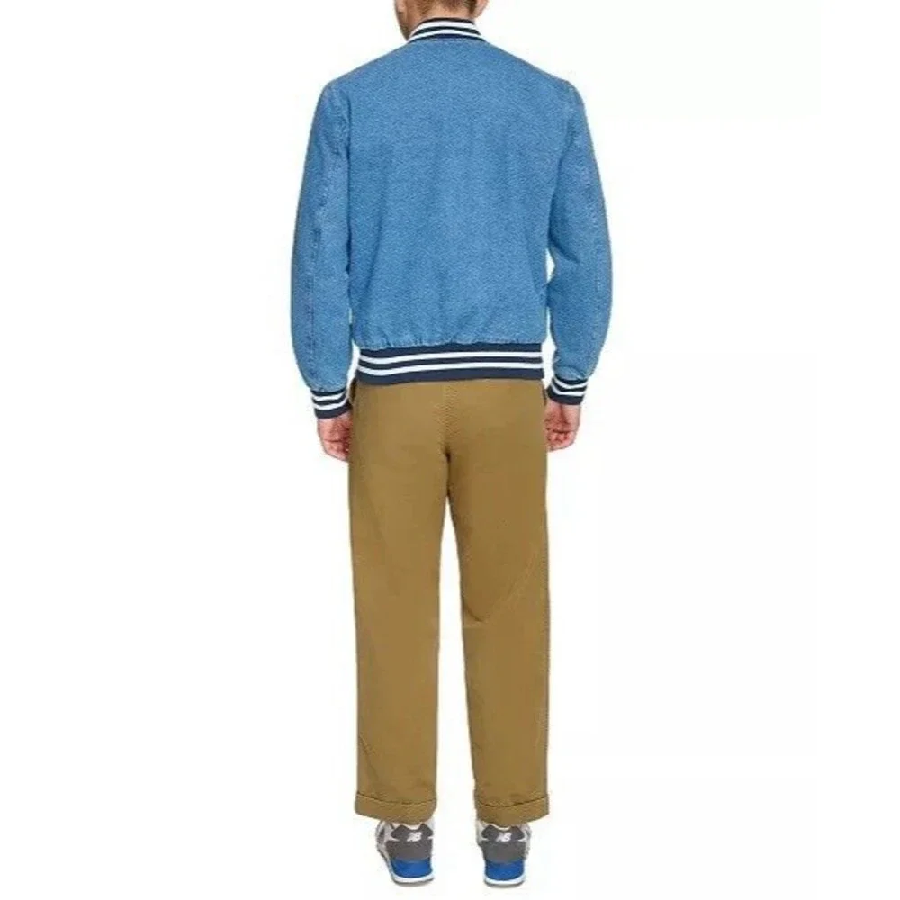 Levi's New Men's Full Zip Varsity Denim Bomber Jacket‎ LARGE Ribbed Knit Hem